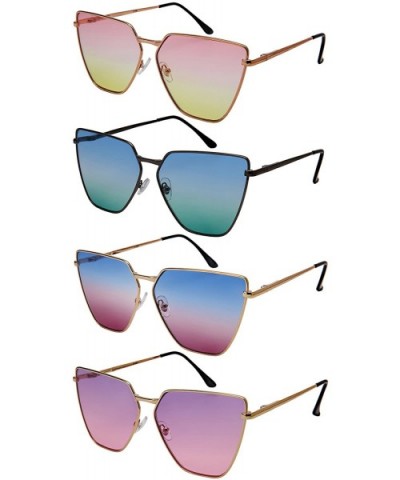 Oversized Cat Eye Flat Lens Sunnies Spring Hinge W/Fiber Case M3158S - Gold/Purple-pink Lens - CA187ITO70K $5.56 Oversized