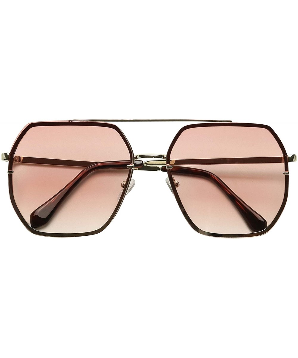 Large Oversize Retro Chic Heptagon Sunglasses Flat Lens Geometric Metal Frame Women's Fashion Shades - Pink - C618Y76697G $11...