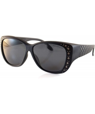Ladies Oversize Bling Polarized OTG Fit Over Quilted Arm Sunglasses P023 - Matte Black Black - C118L3KRIIE $13.82 Butterfly