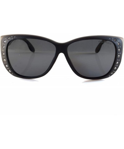 Ladies Oversize Bling Polarized OTG Fit Over Quilted Arm Sunglasses P023 - Matte Black Black - C118L3KRIIE $13.82 Butterfly
