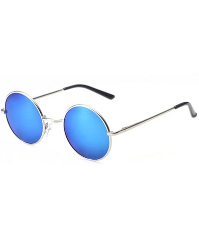 Men Polarized Round Sunglasses Vintage Retro Glasses Women Driving Eyewear - Silver Blue - CM17YSZ3C7R $5.87 Semi-rimless