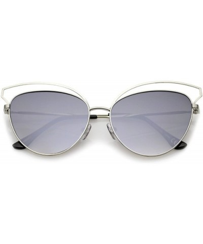 Women's Open Metal Frame Colored Mirror Oversize Cat Eye Sunglasses 58mm - Silver / Lavender Mirror - CK12ODW84JP $8.55 Cat Eye