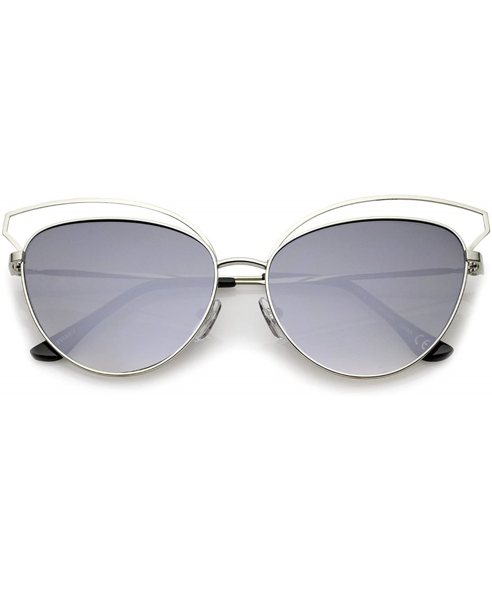 Women's Open Metal Frame Colored Mirror Oversize Cat Eye Sunglasses 58mm - Silver / Lavender Mirror - CK12ODW84JP $8.55 Cat Eye