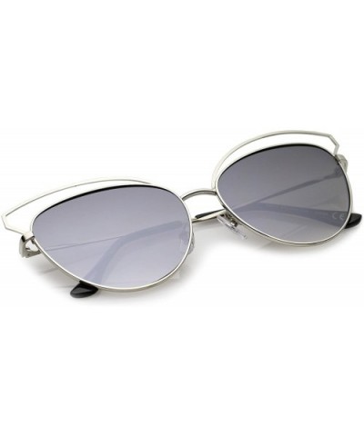 Women's Open Metal Frame Colored Mirror Oversize Cat Eye Sunglasses 58mm - Silver / Lavender Mirror - CK12ODW84JP $8.55 Cat Eye