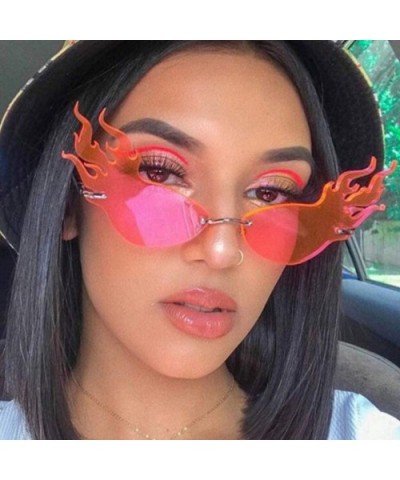 Irregular Flame Shape Sunglasses Fashion Flat Lens Mirrored Metal Frame Glasses - Red - CI196ASD9ME $8.52 Rectangular