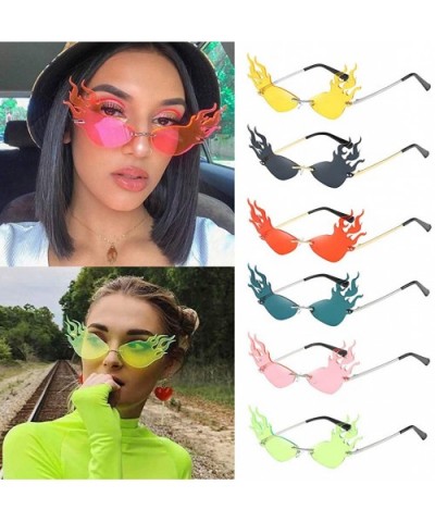 Irregular Flame Shape Sunglasses Fashion Flat Lens Mirrored Metal Frame Glasses - Red - CI196ASD9ME $8.52 Rectangular