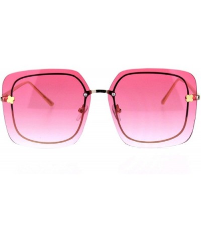 Womens Oversize Exposed Lens Rectangular Metal Rim Designer Sunglasses - Pink - CT18HU8Y4I9 $10.83 Rectangular