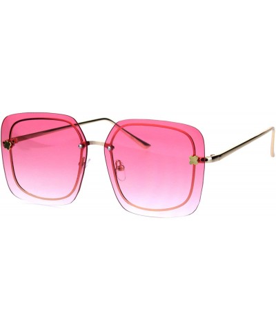 Womens Oversize Exposed Lens Rectangular Metal Rim Designer Sunglasses - Pink - CT18HU8Y4I9 $10.83 Rectangular