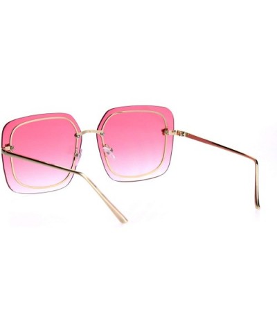 Womens Oversize Exposed Lens Rectangular Metal Rim Designer Sunglasses - Pink - CT18HU8Y4I9 $10.83 Rectangular