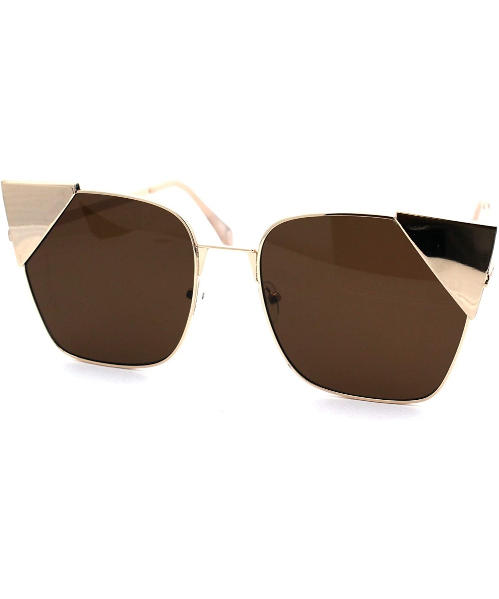 Womens Metal Rim Cat Eye Tip Rectangular Retro Sunglasses - Gold Brown - C418UXC2E68 $7.15 Rectangular