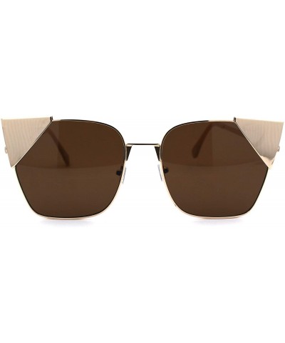 Womens Metal Rim Cat Eye Tip Rectangular Retro Sunglasses - Gold Brown - C418UXC2E68 $7.15 Rectangular