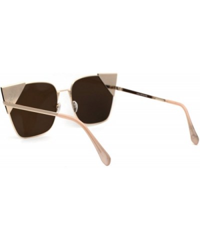 Womens Metal Rim Cat Eye Tip Rectangular Retro Sunglasses - Gold Brown - C418UXC2E68 $7.15 Rectangular