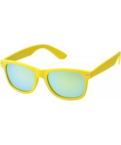 Retro Square Fashion Sunglasses in Black Frame Blue Lenses - Yellow Mirror - C011OJA1EYJ $5.73 Round