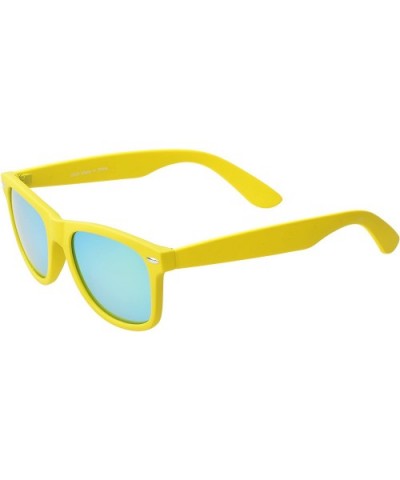 Retro Square Fashion Sunglasses in Black Frame Blue Lenses - Yellow Mirror - C011OJA1EYJ $5.73 Round