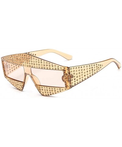Fashion Show Sunglasses Cool Goggles with Case Plastic Durable Frame UV Protection - Champagne - CK18LMZGCDD $14.82 Rectangular