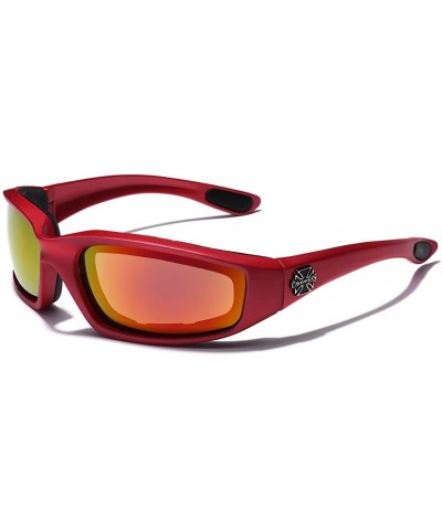 Padded Bikers Sport Sunglasses Offered in Variety of Colors - Red - Fire - CN12O0YMO20 $6.21 Shield