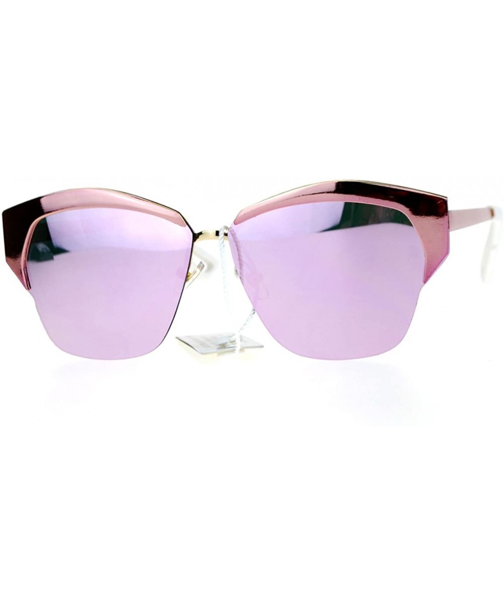 Womens Designer Sunglasses Half Rim Metal Top Trendy Flat Lens Shades - Pink - CX12B0689HZ $10.65 Square