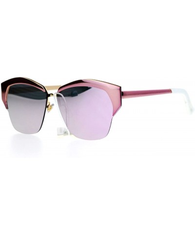 Womens Designer Sunglasses Half Rim Metal Top Trendy Flat Lens Shades - Pink - CX12B0689HZ $10.65 Square