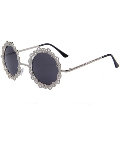 Women Hollow Out Round UV400 Sunglasses Vintage Retro Lace Flower Glasses - Silver - C217YZXKLGA $8.17 Goggle