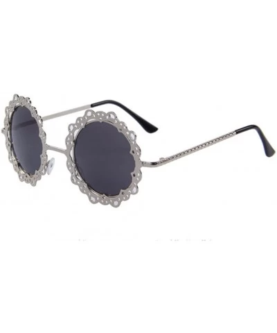Women Hollow Out Round UV400 Sunglasses Vintage Retro Lace Flower Glasses - Silver - C217YZXKLGA $8.17 Goggle