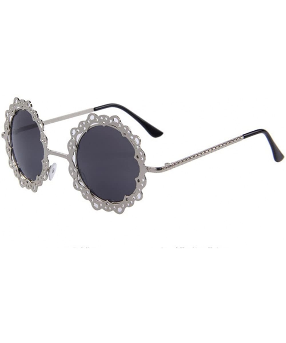 Women Hollow Out Round UV400 Sunglasses Vintage Retro Lace Flower Glasses - Silver - C217YZXKLGA $8.17 Goggle