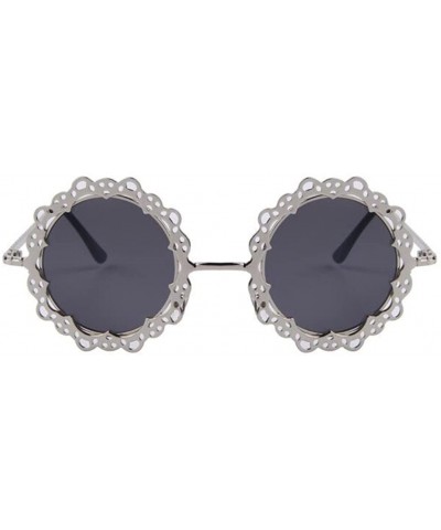 Women Hollow Out Round UV400 Sunglasses Vintage Retro Lace Flower Glasses - Silver - C217YZXKLGA $8.17 Goggle