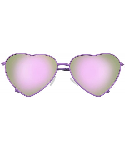 Womens Metal Heart Frame Mirror Lens Cupid Heart shape Sunglasses - Purple - C112NAZ95EE $7.00 Aviator
