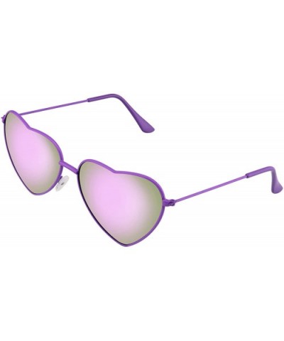 Womens Metal Heart Frame Mirror Lens Cupid Heart shape Sunglasses - Purple - C112NAZ95EE $7.00 Aviator