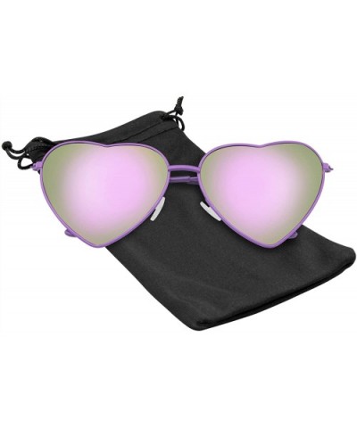 Womens Metal Heart Frame Mirror Lens Cupid Heart shape Sunglasses - Purple - C112NAZ95EE $7.00 Aviator