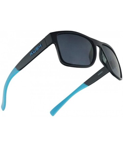 Men's Rectangular Horn Rimmed Dark Tinted Sunglasses w/Multicolored Arm Tips - Glossy Black Blue - CR18U0KRXRC $10.92 Wrap
