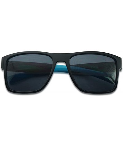 Men's Rectangular Horn Rimmed Dark Tinted Sunglasses w/Multicolored Arm Tips - Glossy Black Blue - CR18U0KRXRC $10.92 Wrap