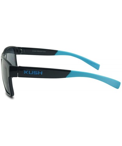 Men's Rectangular Horn Rimmed Dark Tinted Sunglasses w/Multicolored Arm Tips - Glossy Black Blue - CR18U0KRXRC $10.92 Wrap