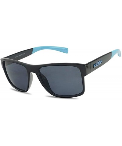 Men's Rectangular Horn Rimmed Dark Tinted Sunglasses w/Multicolored Arm Tips - Glossy Black Blue - CR18U0KRXRC $10.92 Wrap