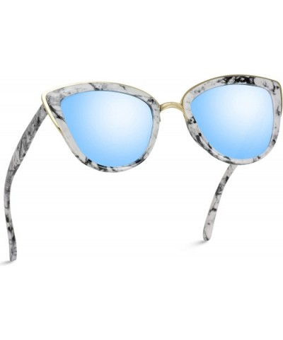 Womens Cat Eye Mirrored Reflective Lenses Oversized Cateyes Sunglasses - White Marble / Mirror Blue - CO17YQU8AYQ $11.85 Cat Eye