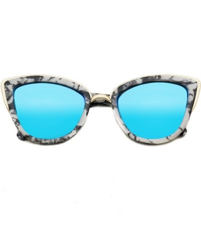 Womens Cat Eye Mirrored Reflective Lenses Oversized Cateyes Sunglasses - White Marble / Mirror Blue - CO17YQU8AYQ $11.85 Cat Eye