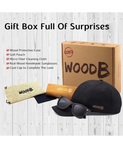 Real Wood Round Sunglasses UV-400 Polarized Lenses Plus Cap in a Gift Box - Black-gray - CN18GMITLRX $23.02 Round