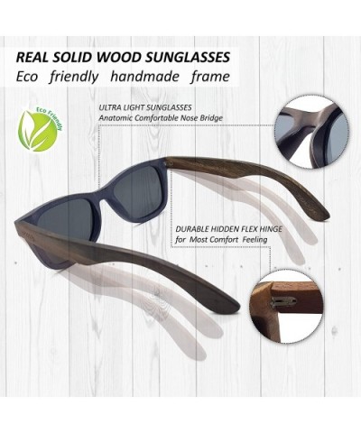 Real Wood Round Sunglasses UV-400 Polarized Lenses Plus Cap in a Gift Box - Black-gray - CN18GMITLRX $23.02 Round