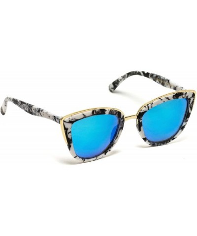 Womens Cat Eye Mirrored Reflective Lenses Oversized Cateyes Sunglasses - White Marble / Mirror Blue - CO17YQU8AYQ $11.85 Cat Eye