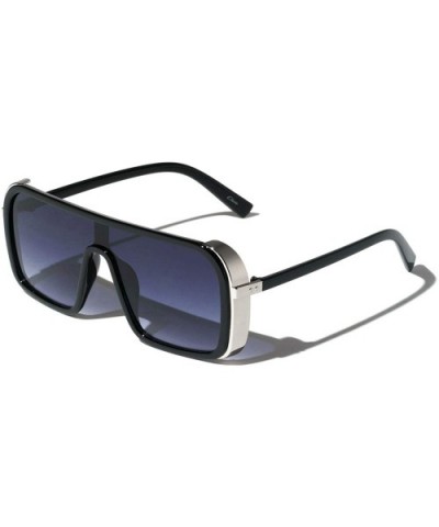 Oversized Luxury Square Shield One Piece Lens Aviator Sunglasses - Black & Silver Frame - CO194NYS42N $6.31 Aviator