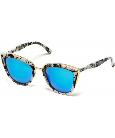 Womens Cat Eye Mirrored Reflective Lenses Oversized Cateyes Sunglasses - White Marble / Mirror Blue - CO17YQU8AYQ $11.85 Cat Eye