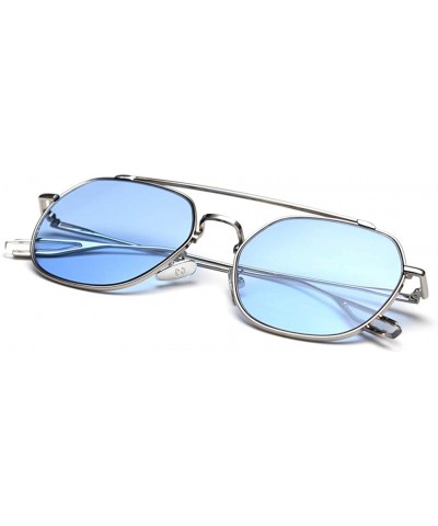Korean Style Sunglasses Women Clear Color Square Sun Glasses for Men Metal Frame - Silver With Blue - CT18WYNECER $8.21 Square