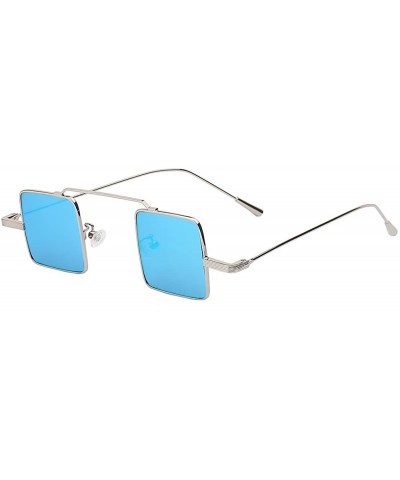 Vintage Square Small Metal Frame Sunglasses Tinted Lens Shades - Silver-blue - C118I3GSEOI $7.25 Square