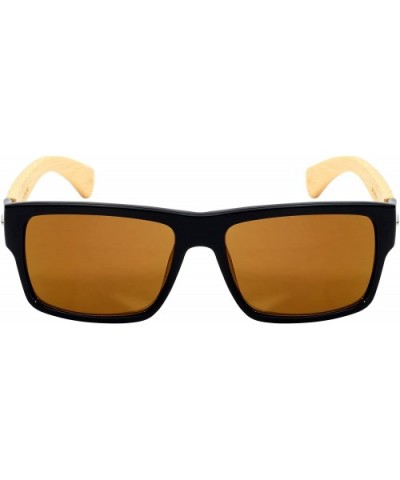 Wooden Bamboo Retro Square Sunglasses Mirrored Lens 540894BM-REV - Black/Gold Mirrored Lens - CY12NUZL79Y $11.03 Square