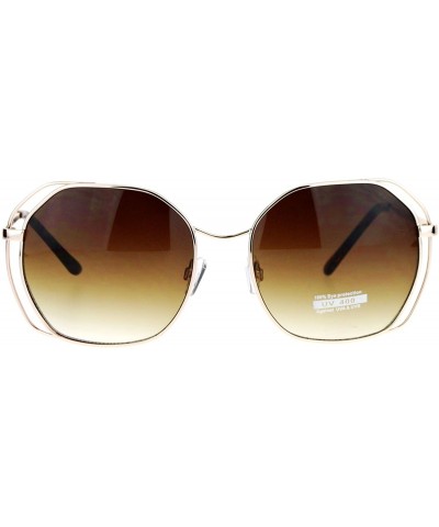 Chic Designer Fashion Sunglasses Womens Square Metal Frame UV 400 - Gold (Brown) - CF187C7X8DM $9.92 Square