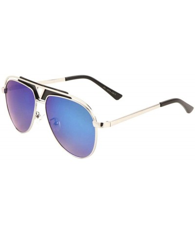 Round Lens Tall Top Bar V Cut Aviator Sunglasses - Blue - CB197S70QC8 $12.75 Round