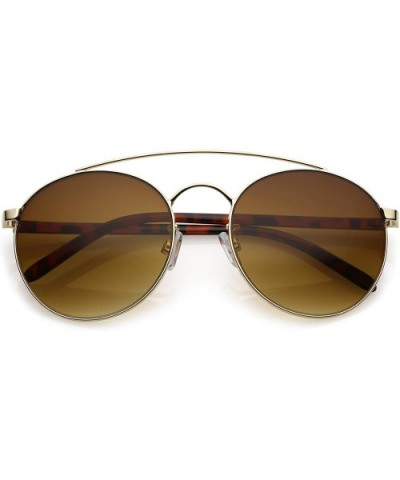 Modern Curved Double Crossbar Thick Arms Round Aviator Sunglasses 56mm - Gold / Amber - CD184WZQQ85 $7.78 Round