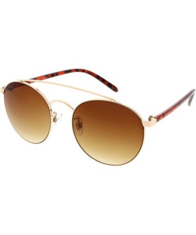 Modern Curved Double Crossbar Thick Arms Round Aviator Sunglasses 56mm - Gold / Amber - CD184WZQQ85 $7.78 Round