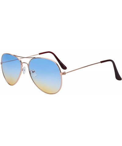 Aviator Style Sunglasses Two Tone Shades Blue Yellow Lens Gold Metal Frame - CL18L0A372G $6.20 Aviator