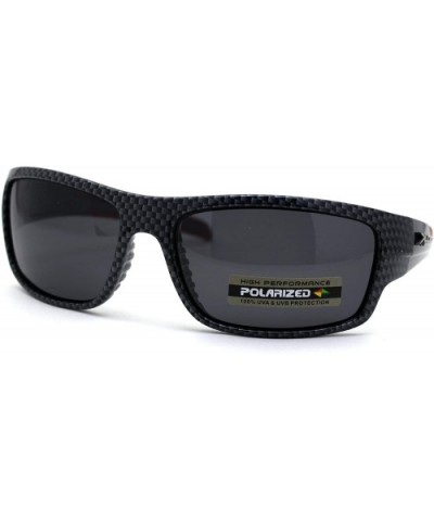Polarized Carbon Fiber Print 90s Rectangle Warp Sport Sunglasses - Red Accent - CB197E6UOZX $11.12 Sport