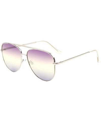 Triple Oceanic Color Flat Frame & Temple Modern Round Aviator Sunglasses - Purple Blue - CX190ESOGY6 $9.17 Round